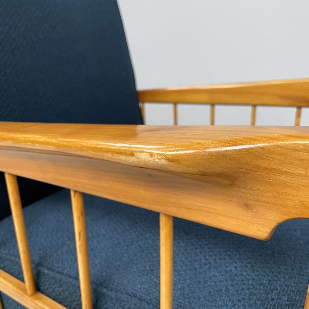 Poltrone in legno e tessuto blu, 1940s