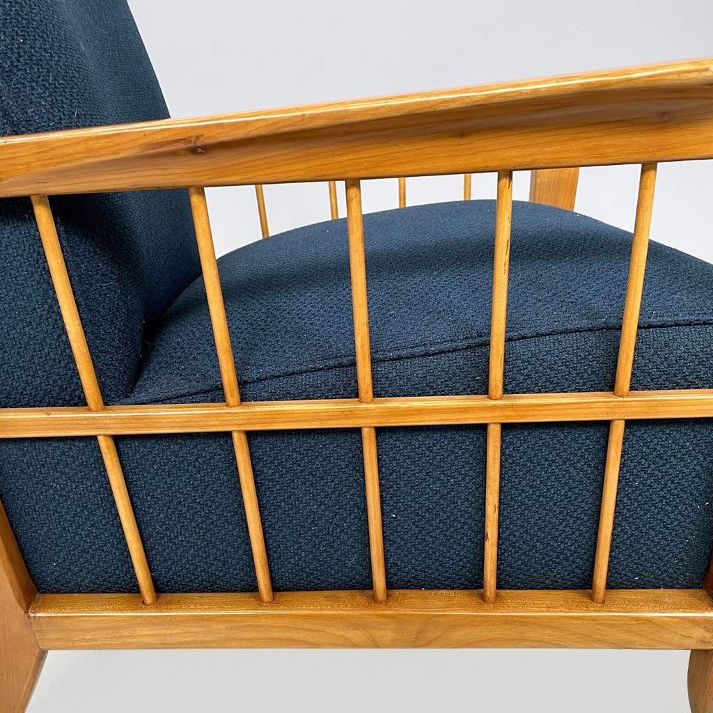 Poltrone in legno e tessuto blu, 1940s