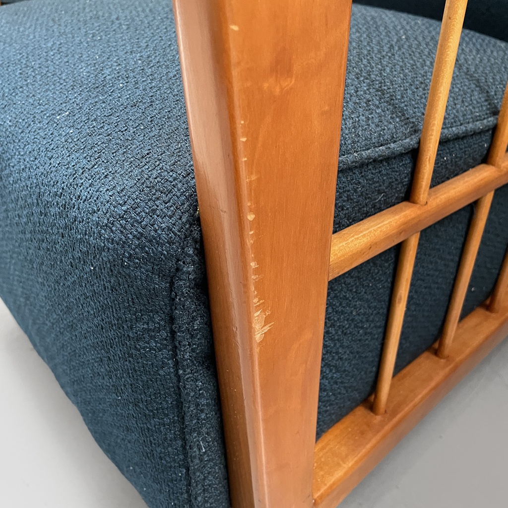 Poltrone in legno e tessuto blu, 1940s