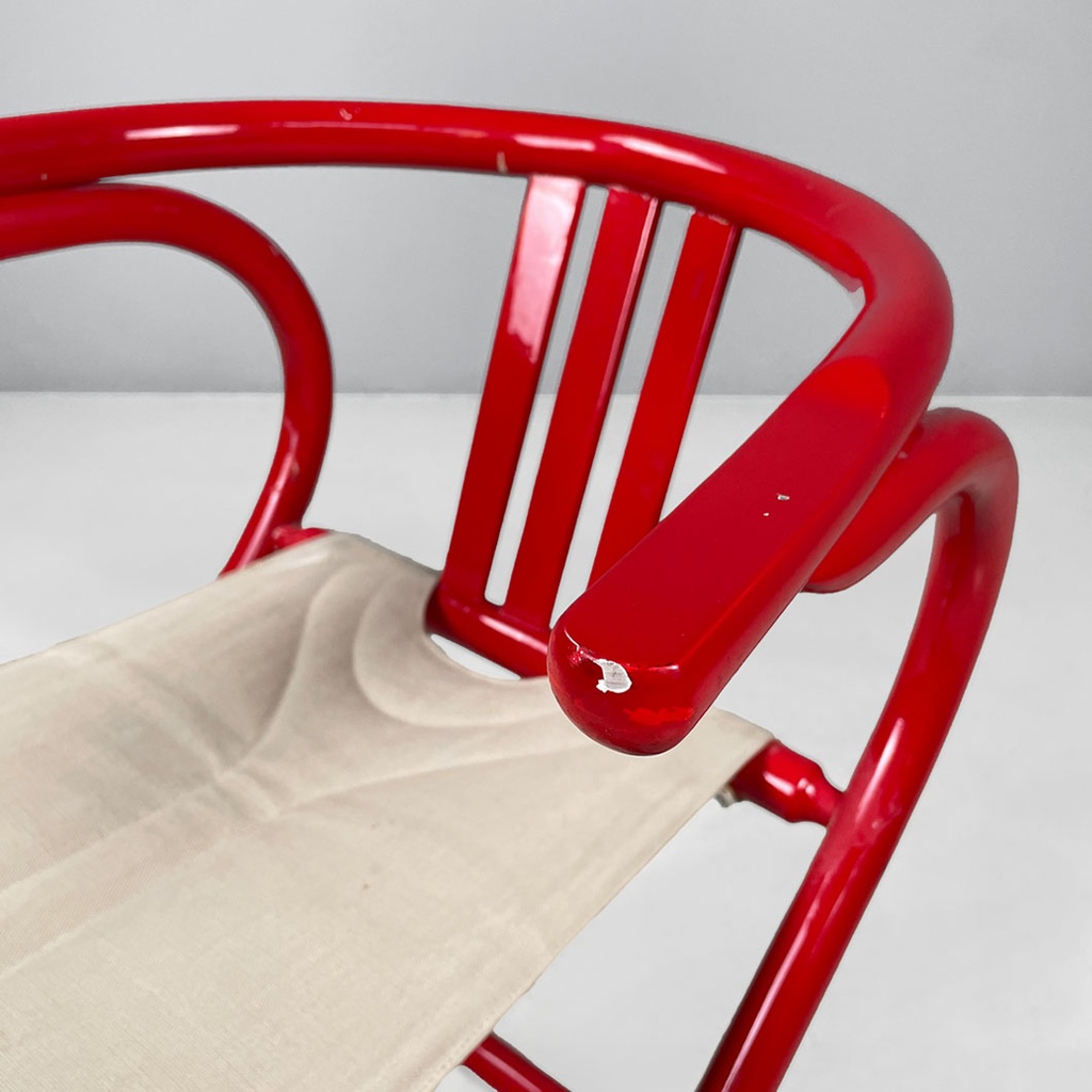 Sedia a pozzetto pieghevole in legno rosso, 1980 ca.