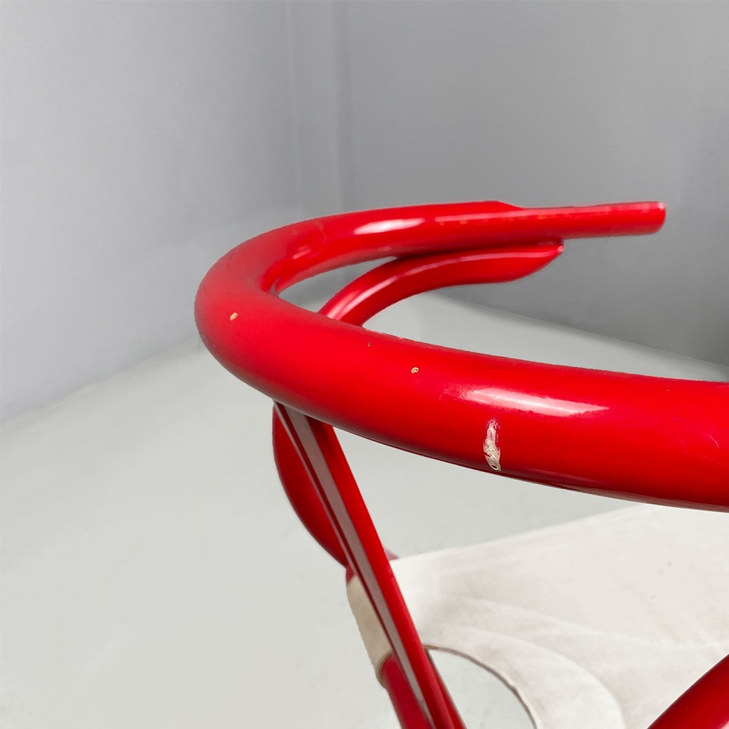 Sedia a pozzetto pieghevole in legno rosso, 1980 ca.