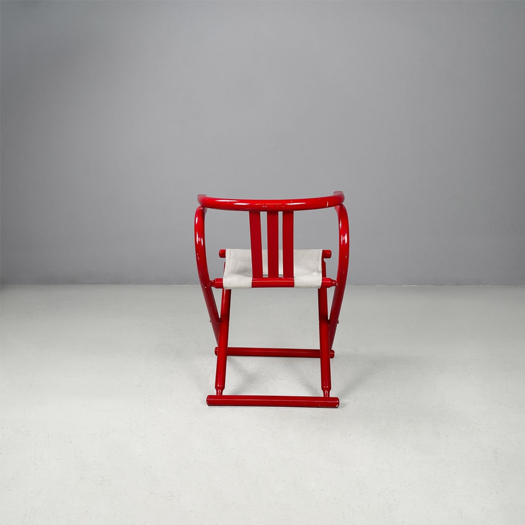 Sedia a pozzetto pieghevole in legno rosso, 1980 ca.