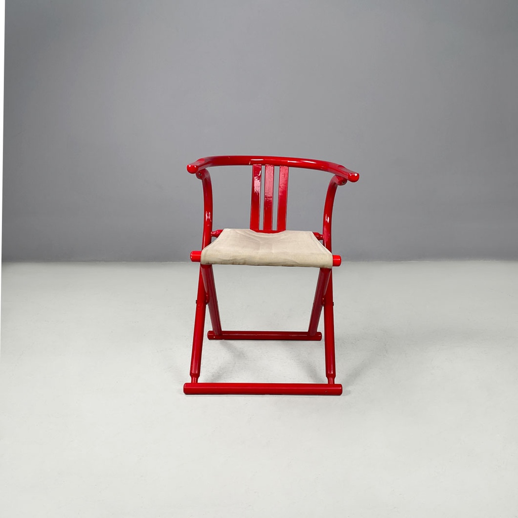 Sedia a pozzetto pieghevole in legno rosso, 1980 ca.