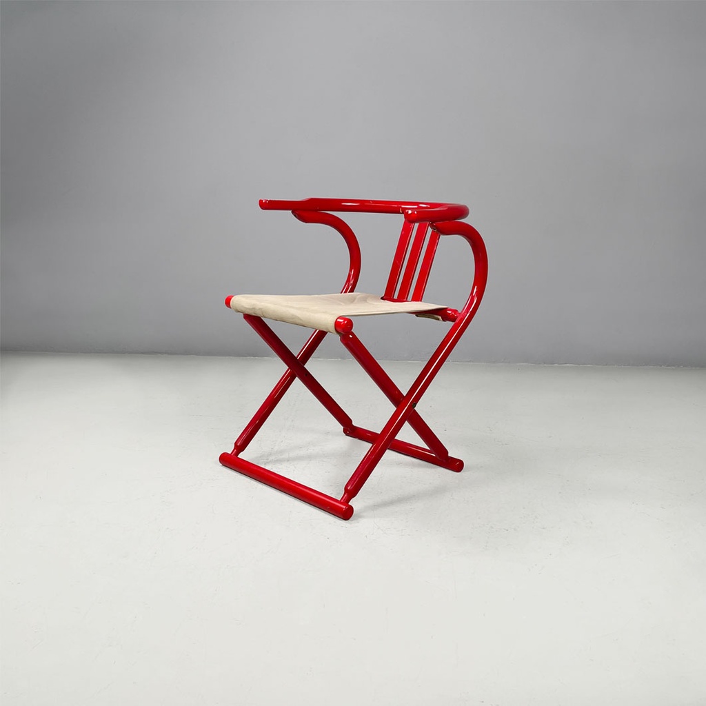 Sedia a pozzetto pieghevole in legno rosso, 1980 ca.