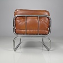 Poltrone in finta pelle marrone e metallo cromato, 1970 ca.