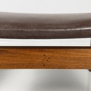 Pouf in pelle marrone e legno, 1960 ca.