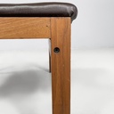 Pouf in pelle marrone e legno, 1960 ca.