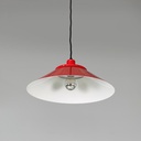 Lampadario in metallo rosso e vetro, 1970 ca.