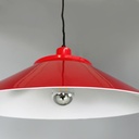 Lampadario in metallo rosso e vetro, 1970 ca.