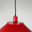 Lampadario in metallo rosso e vetro, 1970 ca.