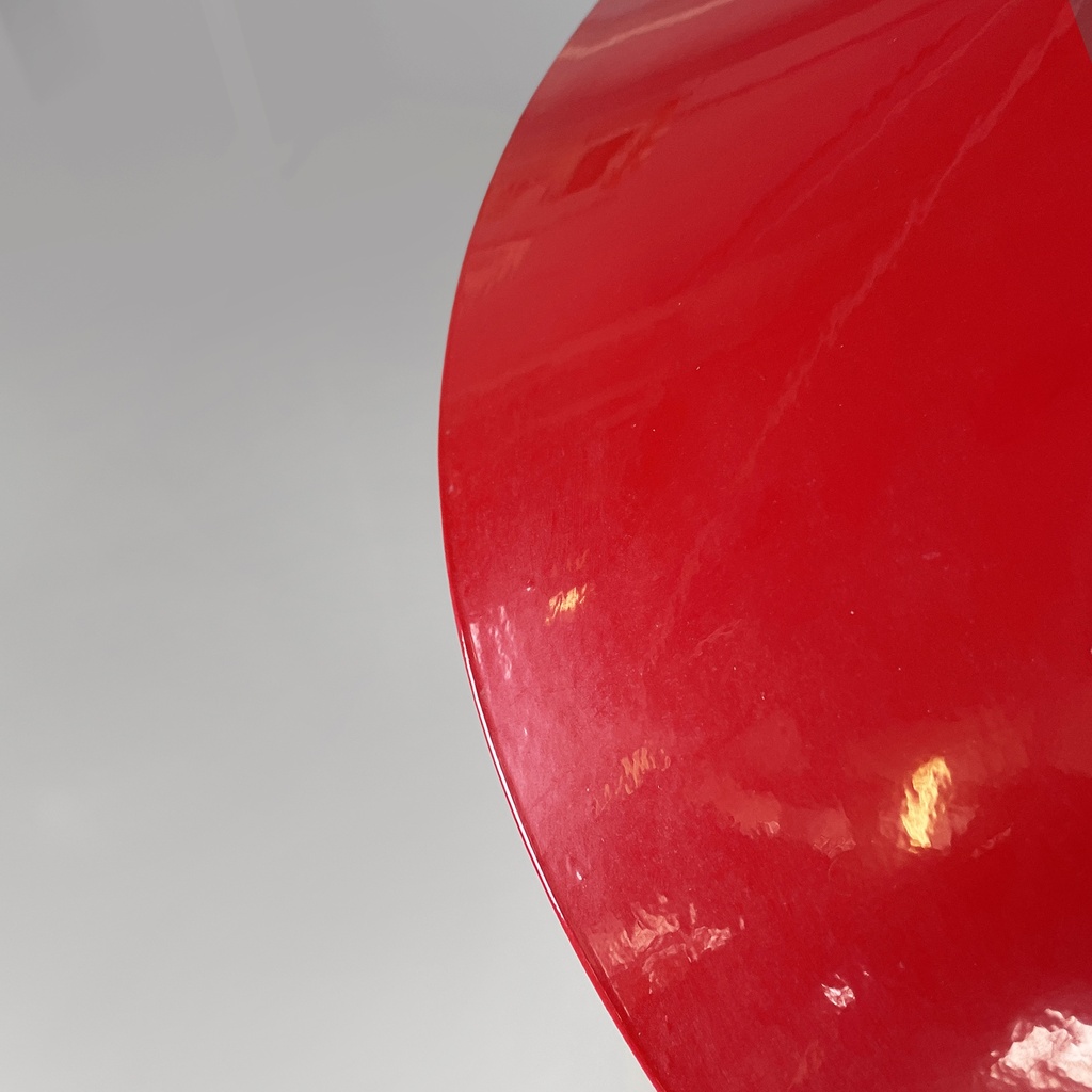 Lampadario in metallo rosso e vetro, 1970 ca.