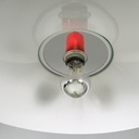 Lampadario in metallo rosso e vetro, 1970 ca.