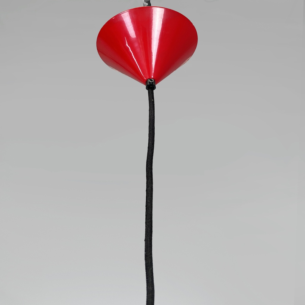 Lampadario in metallo rosso e vetro, 1970 ca.