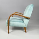 Poltrone in velluto azzurro e legno, 1950 ca.