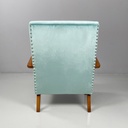 Poltrone in velluto azzurro e legno, 1950 ca.