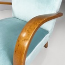 Poltrone in velluto azzurro e legno, 1950 ca.