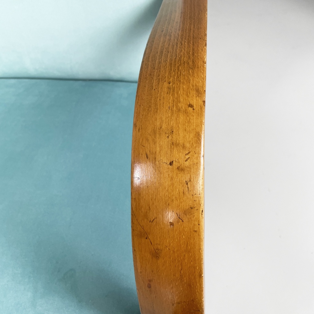 Poltrone in velluto azzurro e legno, 1950 ca.