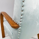 Poltrone in velluto azzurro e legno, 1950 ca.