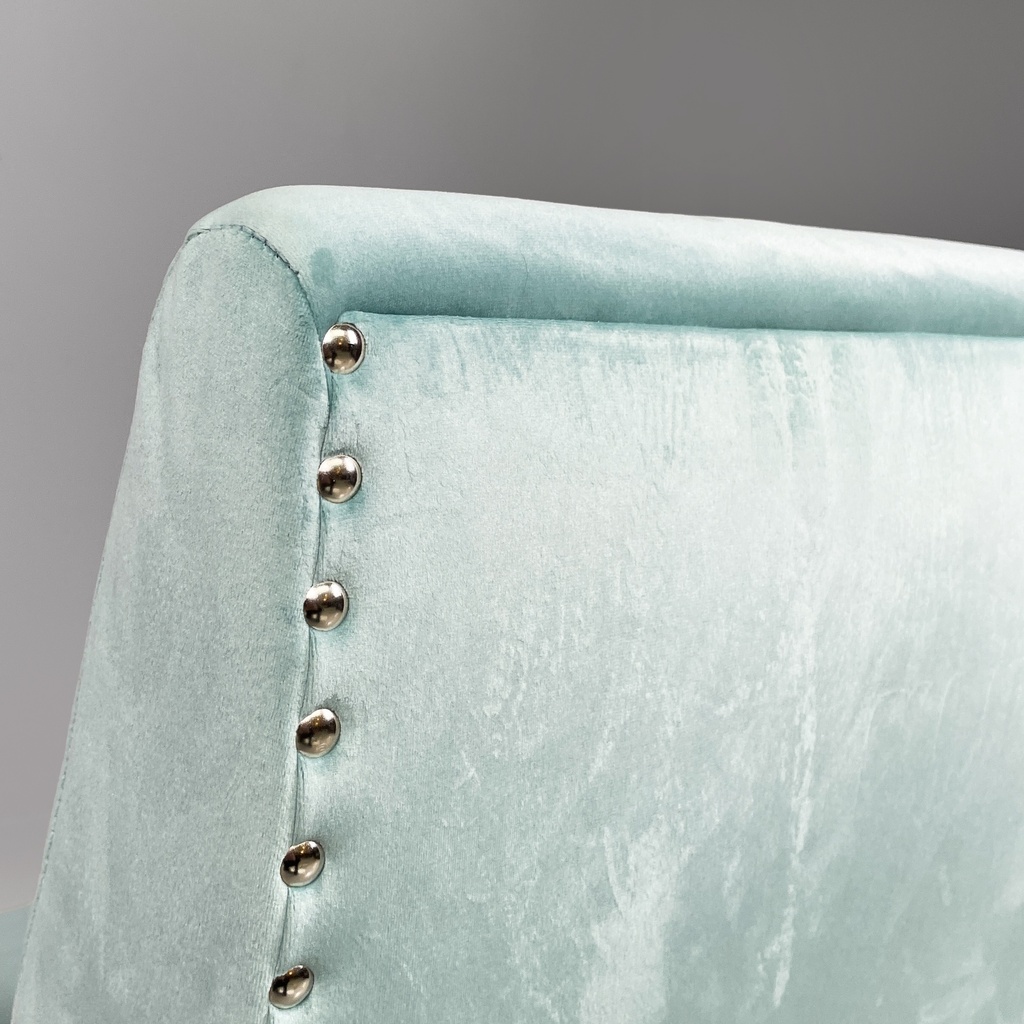 Poltrone in velluto azzurro e legno, 1950 ca.