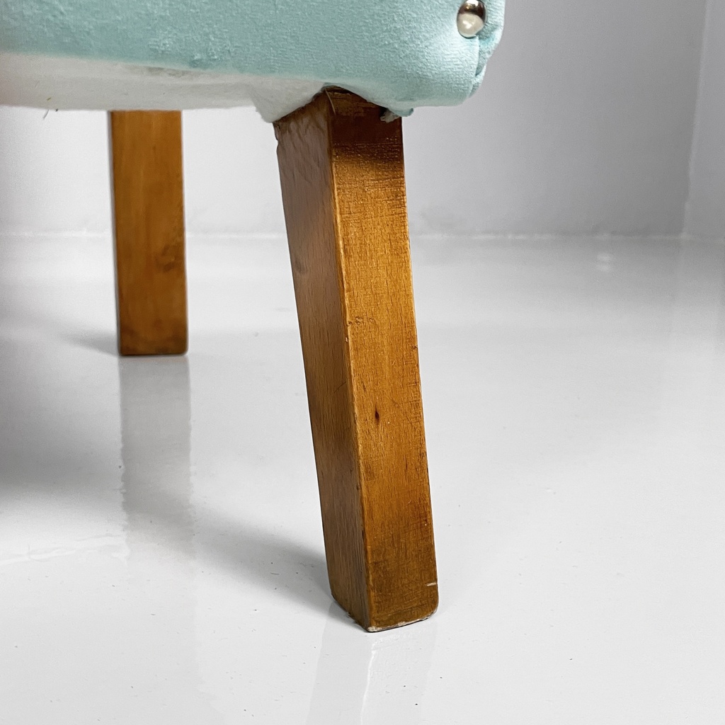 Poltrone in velluto azzurro e legno, 1950 ca.