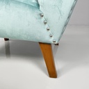 Poltrone in velluto azzurro e legno, 1950 ca.