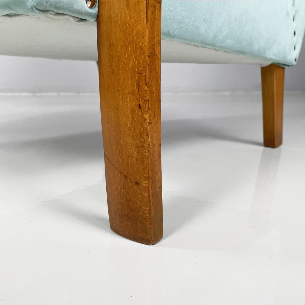 Poltrone in velluto azzurro e legno, 1950 ca.