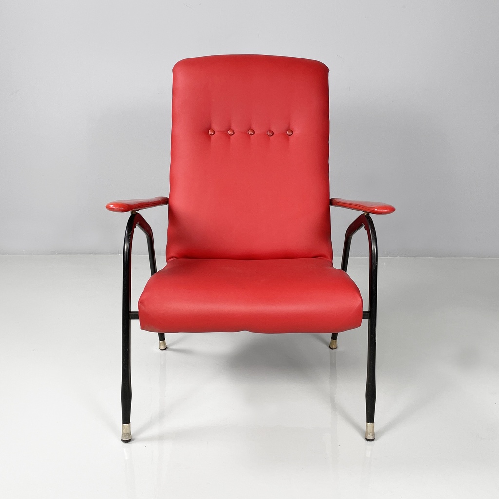 Poltrona in sky rosso e metallo nero, 1960 ca.
