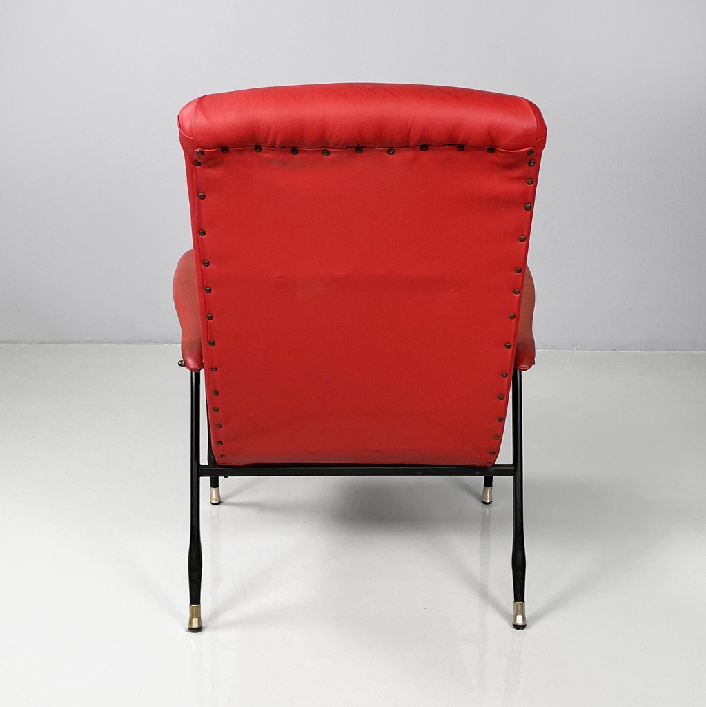 Poltrona in sky rosso e metallo nero, 1960 ca.