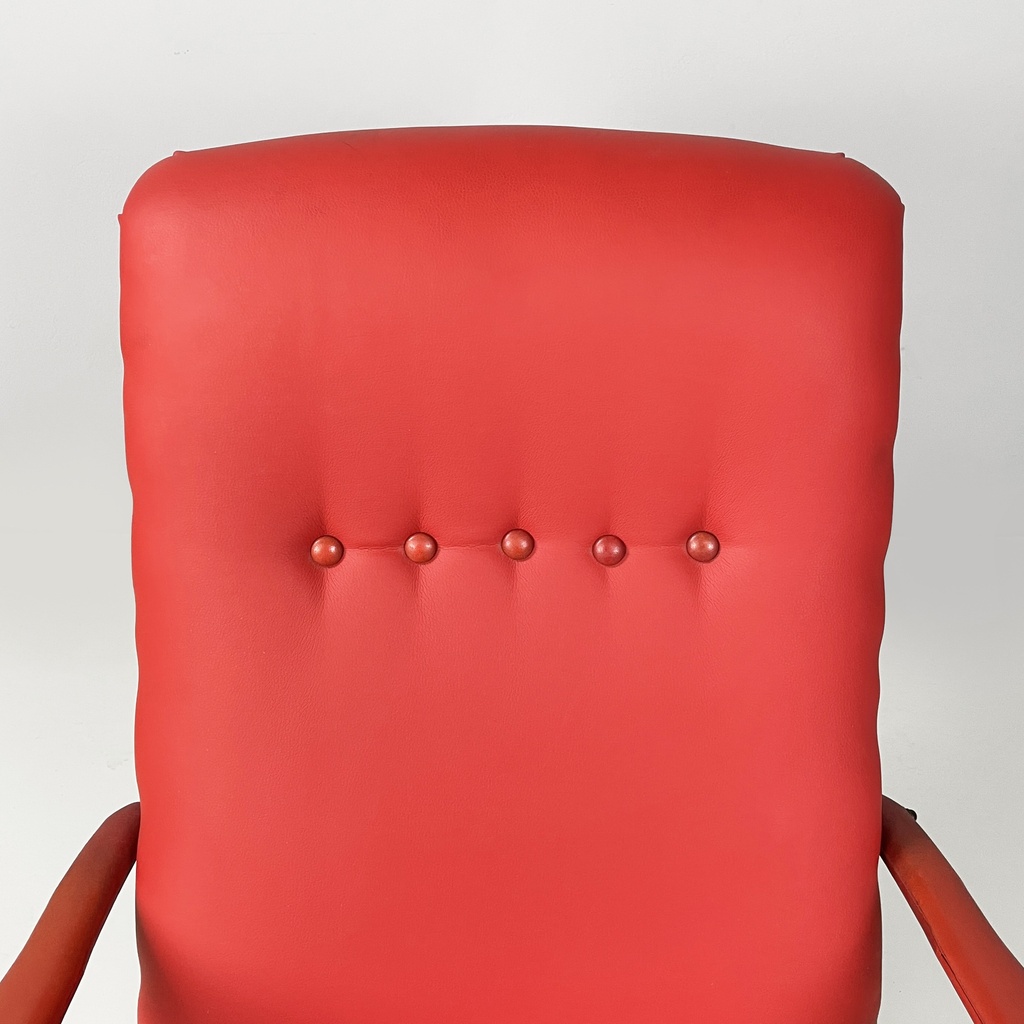 Poltrona in sky rosso e metallo nero, 1960 ca.
