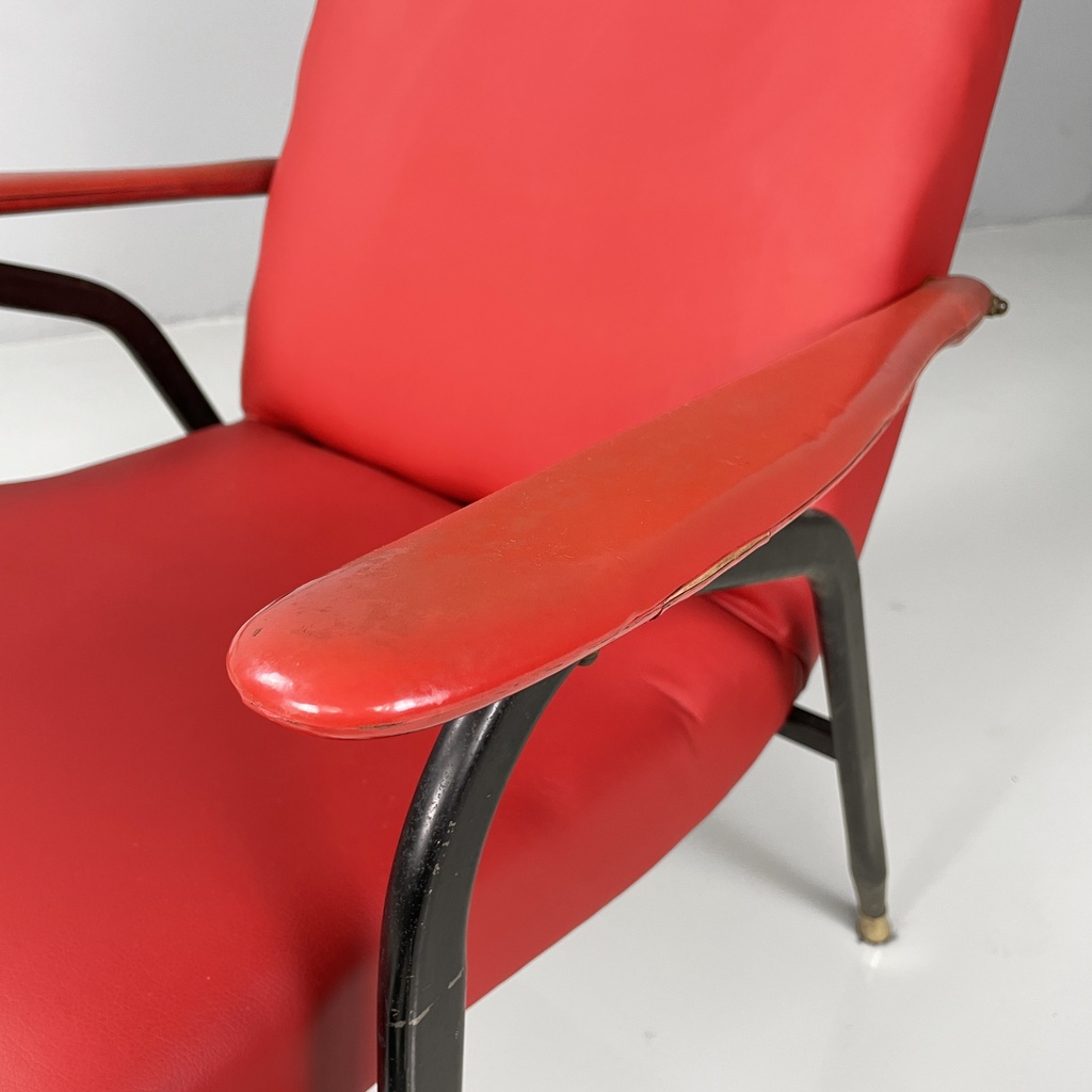 Poltrona in sky rosso e metallo nero, 1960 ca.