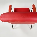 Poltrona in sky rosso e metallo nero, 1960 ca.