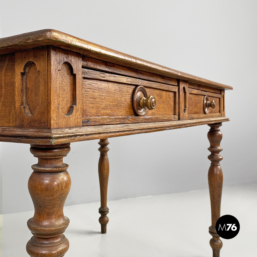 Tavolo da pranzo in legno con due cassetti, 1800 ca. 