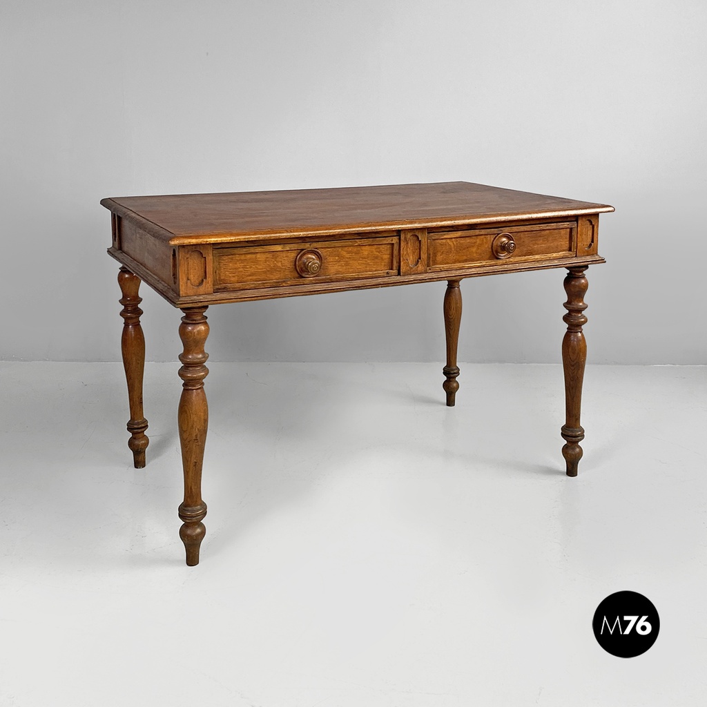 Tavolo da pranzo in legno con due cassetti, 1800 ca. 