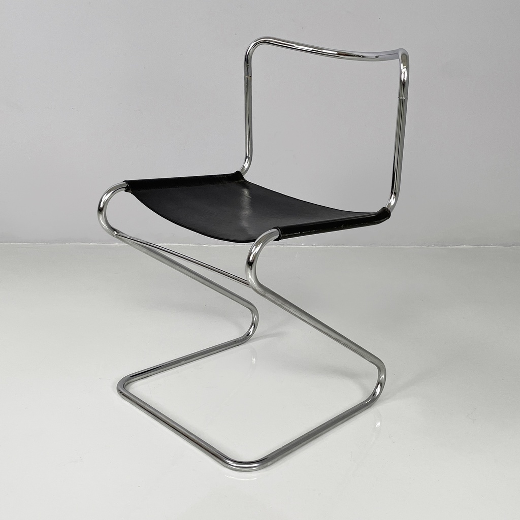 Sedie in acciaio e pelle nera, 1980 ca.
