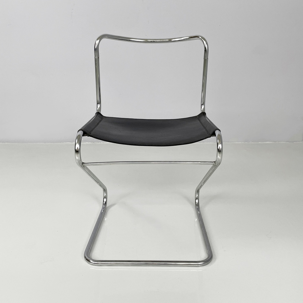 Sedie in acciaio e pelle nera, 1980 ca.