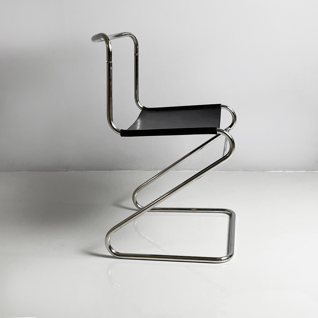 Sedie in acciaio e pelle nera, 1980 ca.