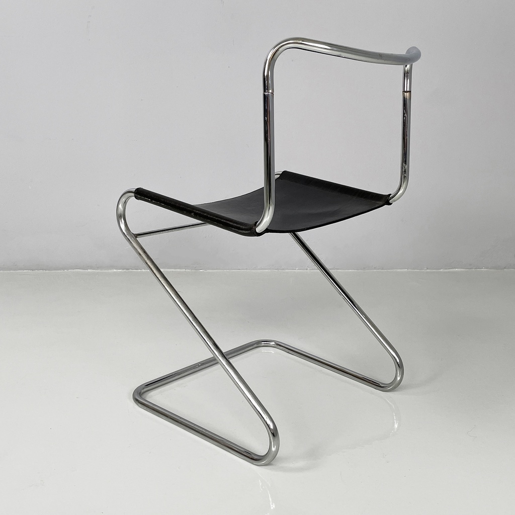 Sedie in acciaio e pelle nera, 1980 ca.