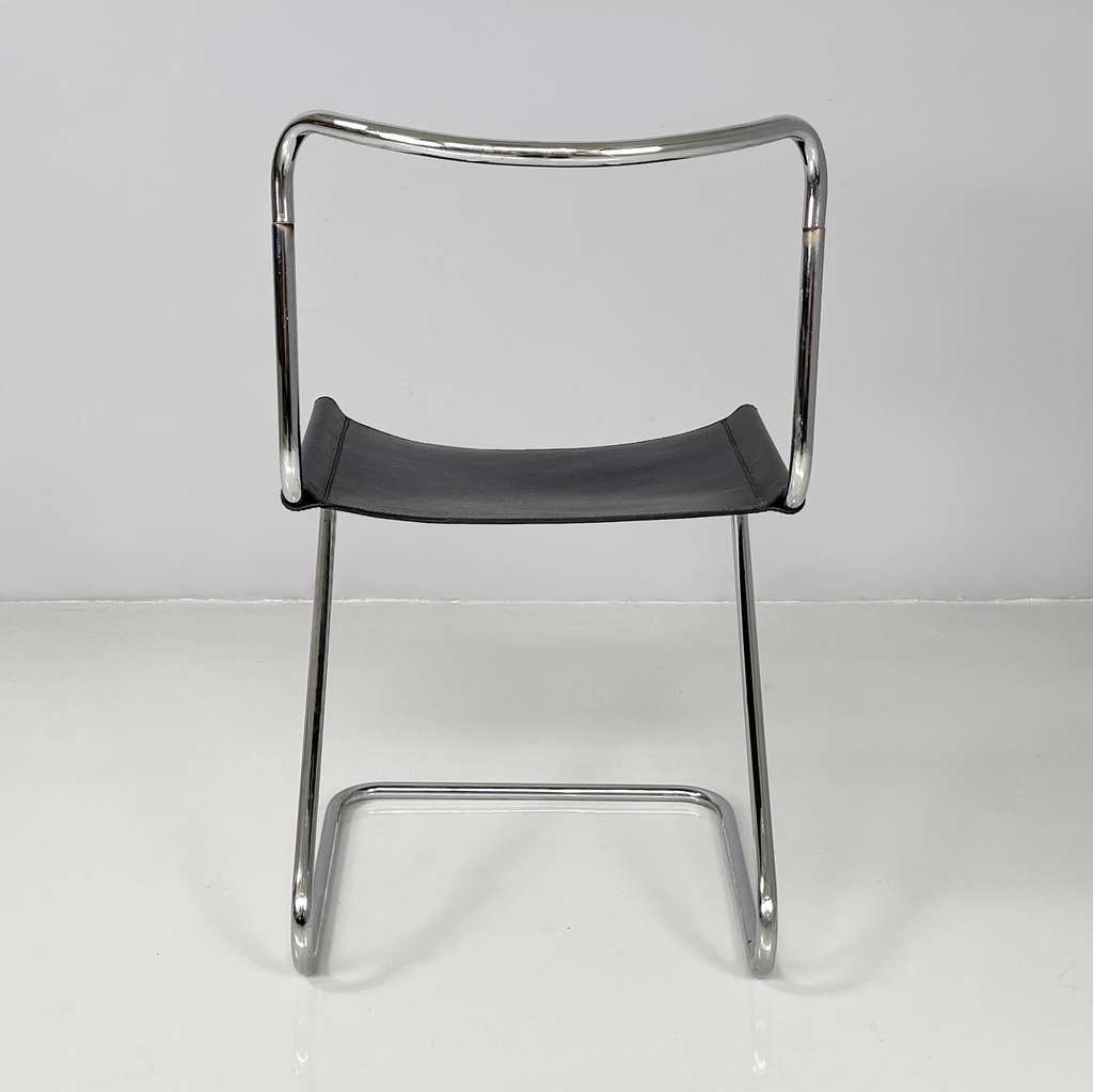 Sedie in acciaio e pelle nera, 1980 ca.