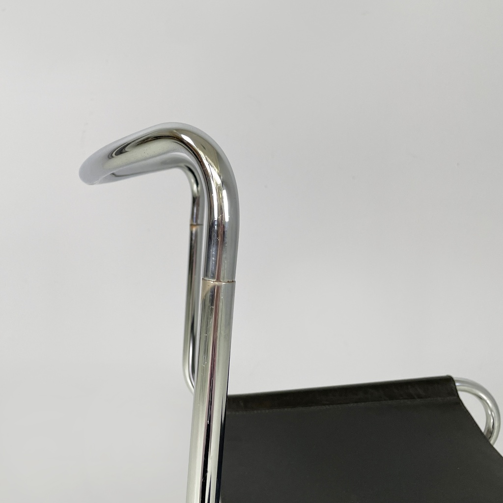 Sedie in acciaio e pelle nera, 1980 ca.