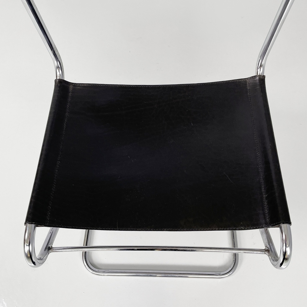 Sedie in acciaio e pelle nera, 1980 ca.