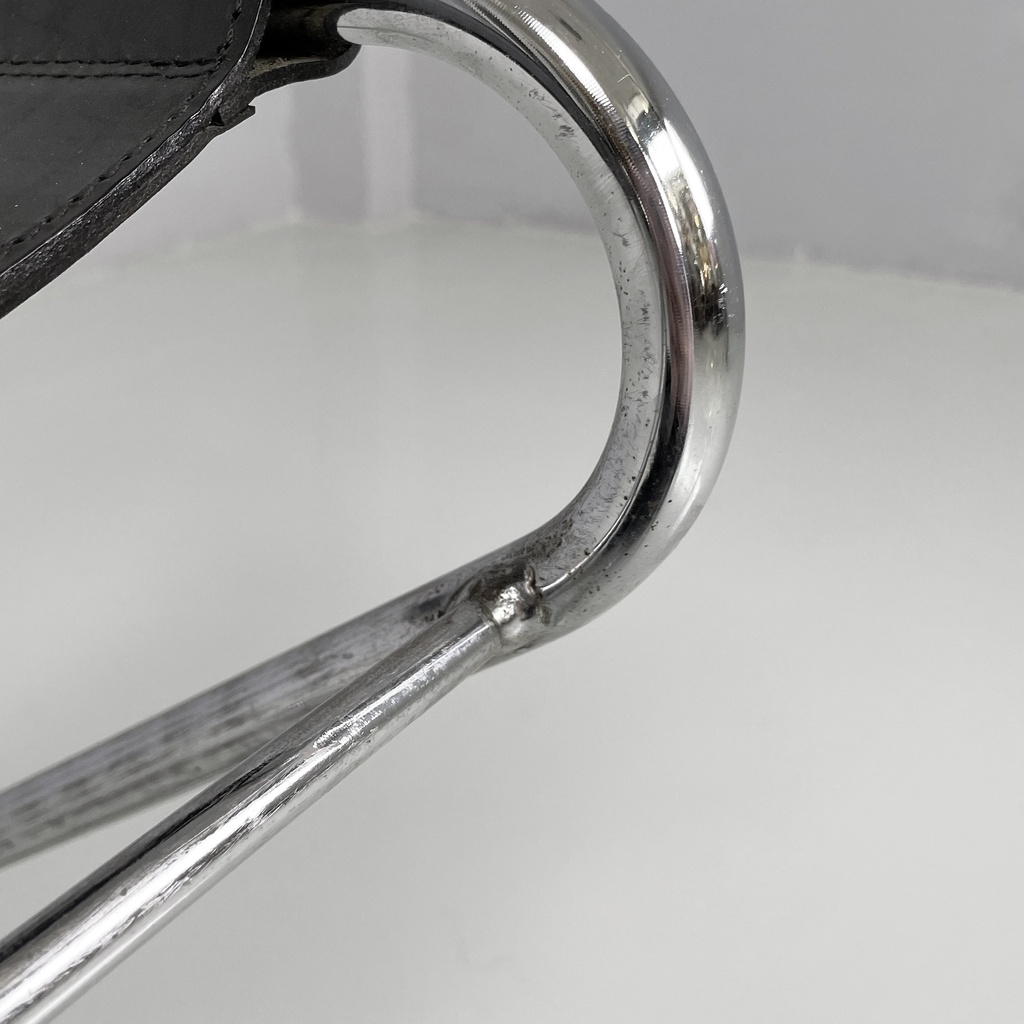 Sedie in acciaio e pelle nera, 1980 ca.