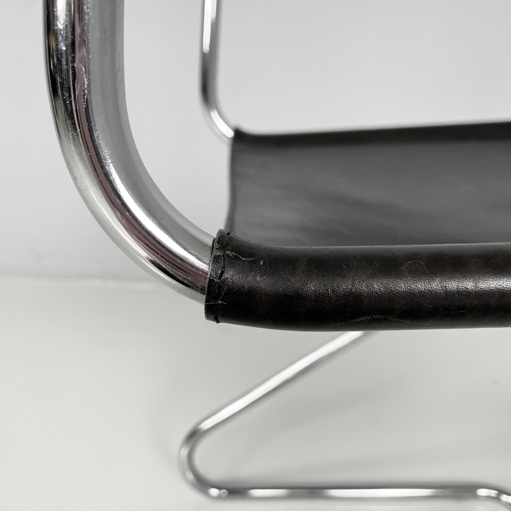 Sedie in acciaio e pelle nera, 1980 ca.