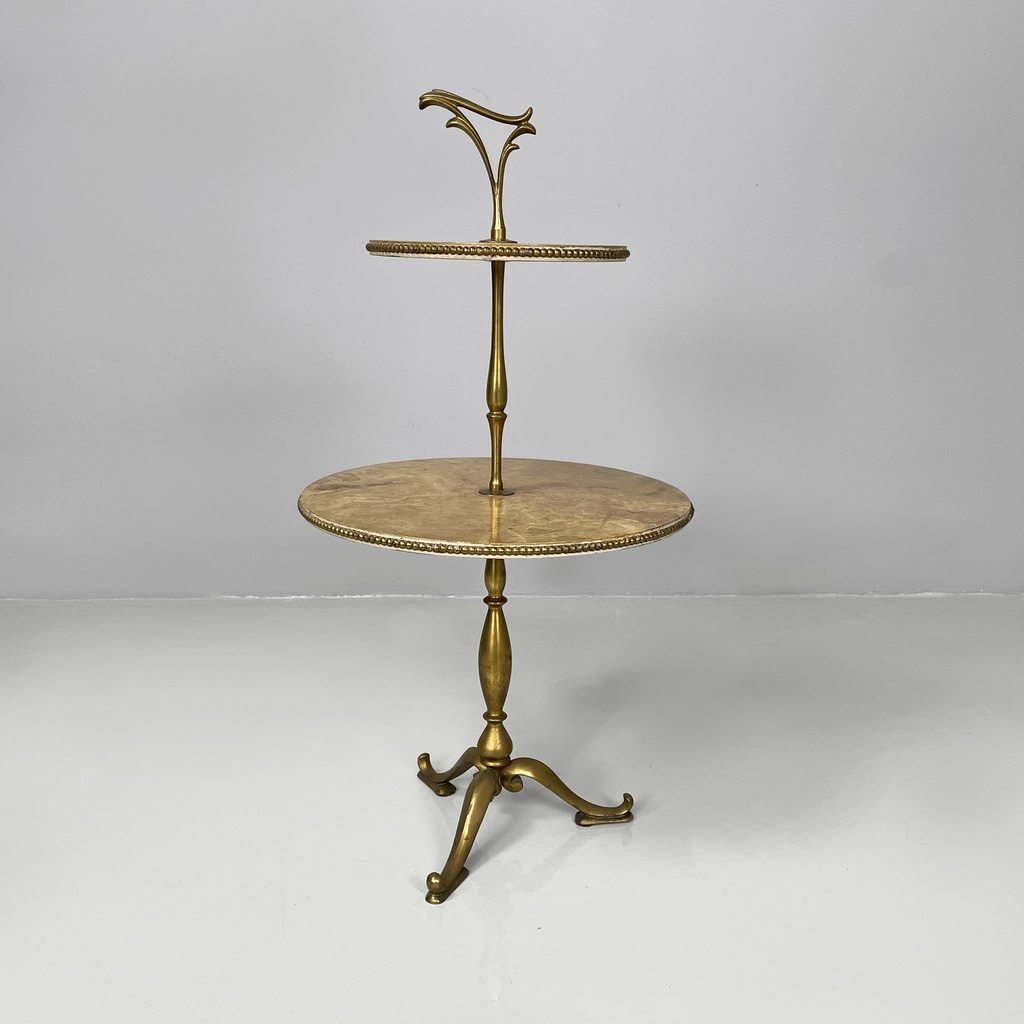 Tavolo da caffè in legno e ottone, 1960 ca.