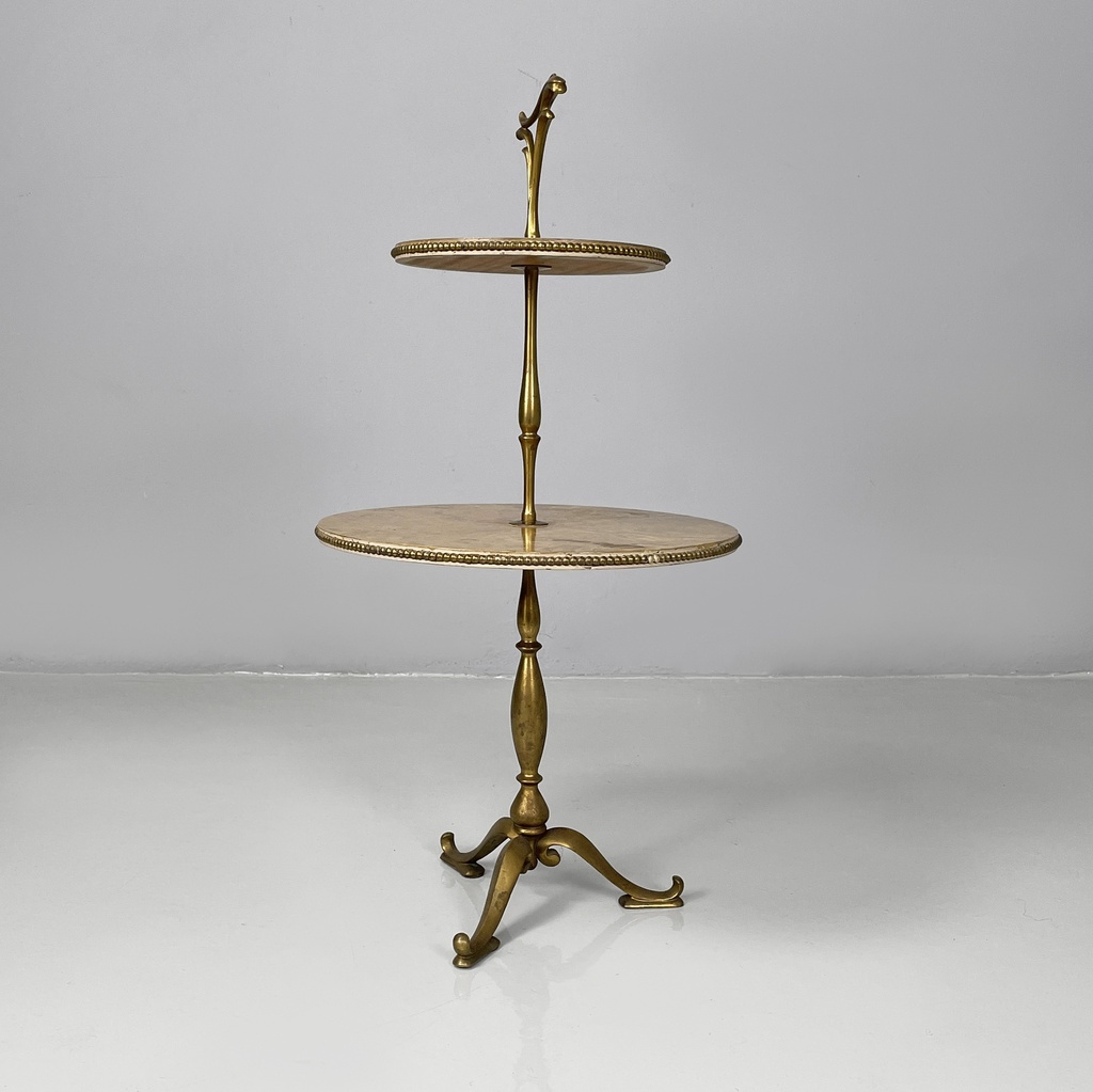 Tavolo da caffè in legno e ottone, 1960 ca.