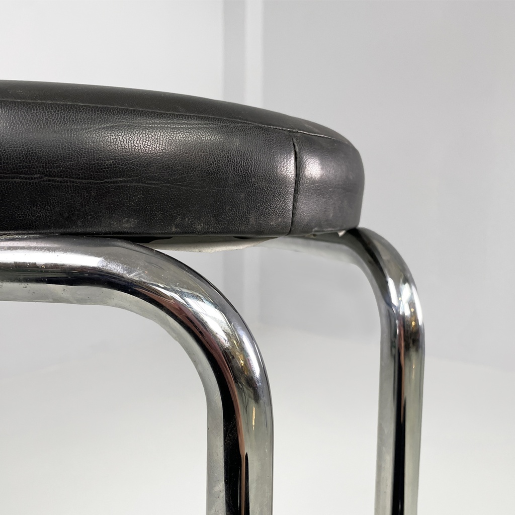 Sgabello in metallo e pelle, 1970 ca.