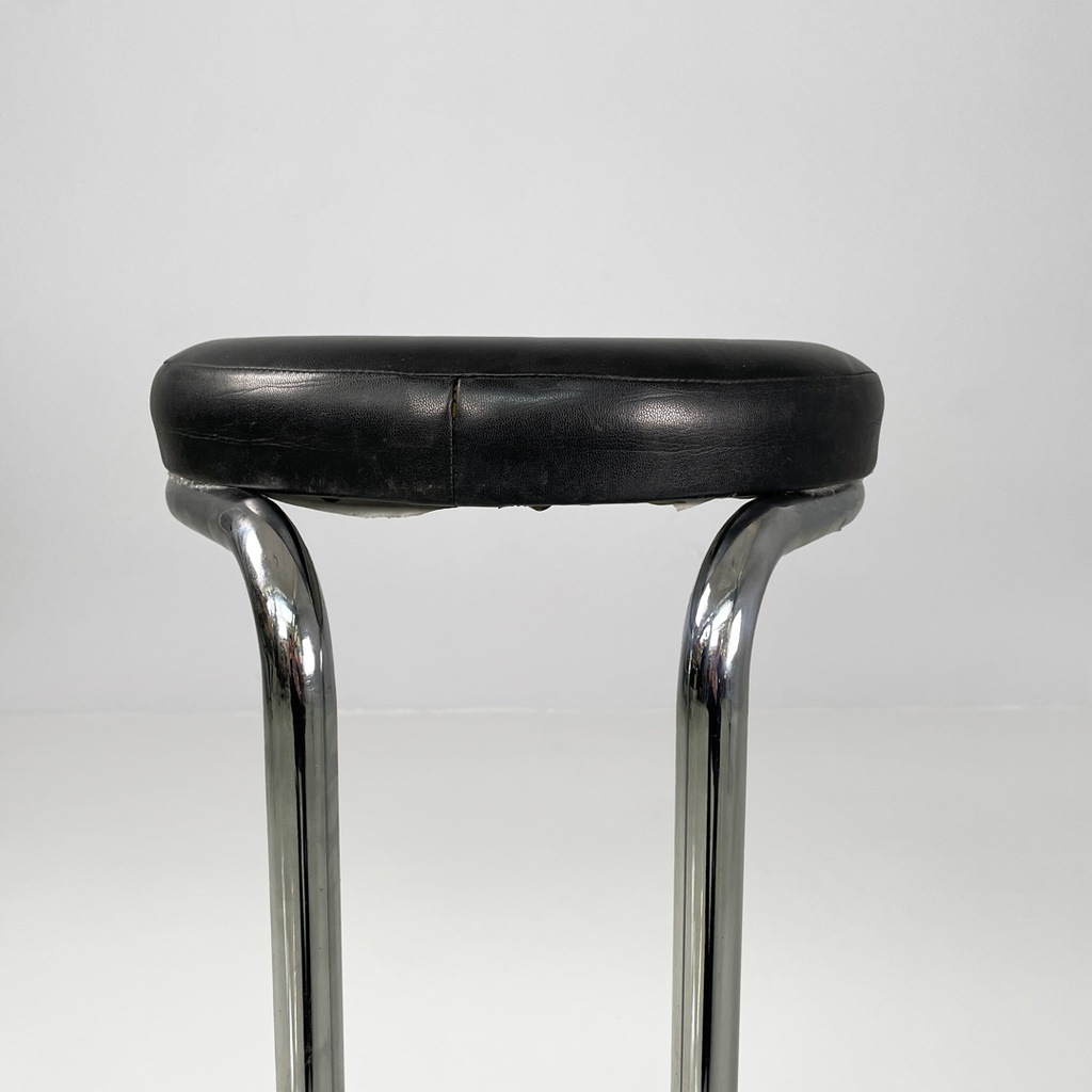 Sgabello in metallo e pelle, 1970 ca.