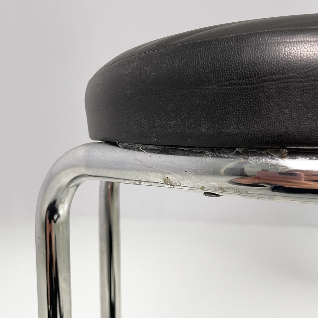 Sgabello in metallo e pelle, 1970 ca.