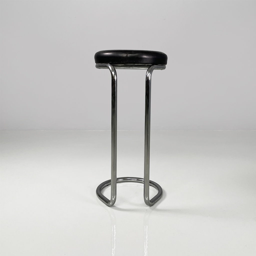 Sgabello in metallo e pelle, 1970 ca.