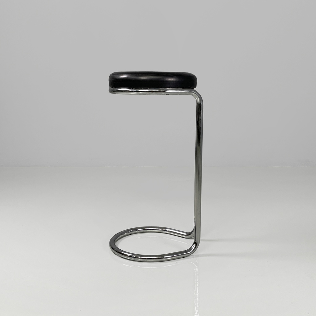 Sgabello in metallo e pelle, 1970 ca.
