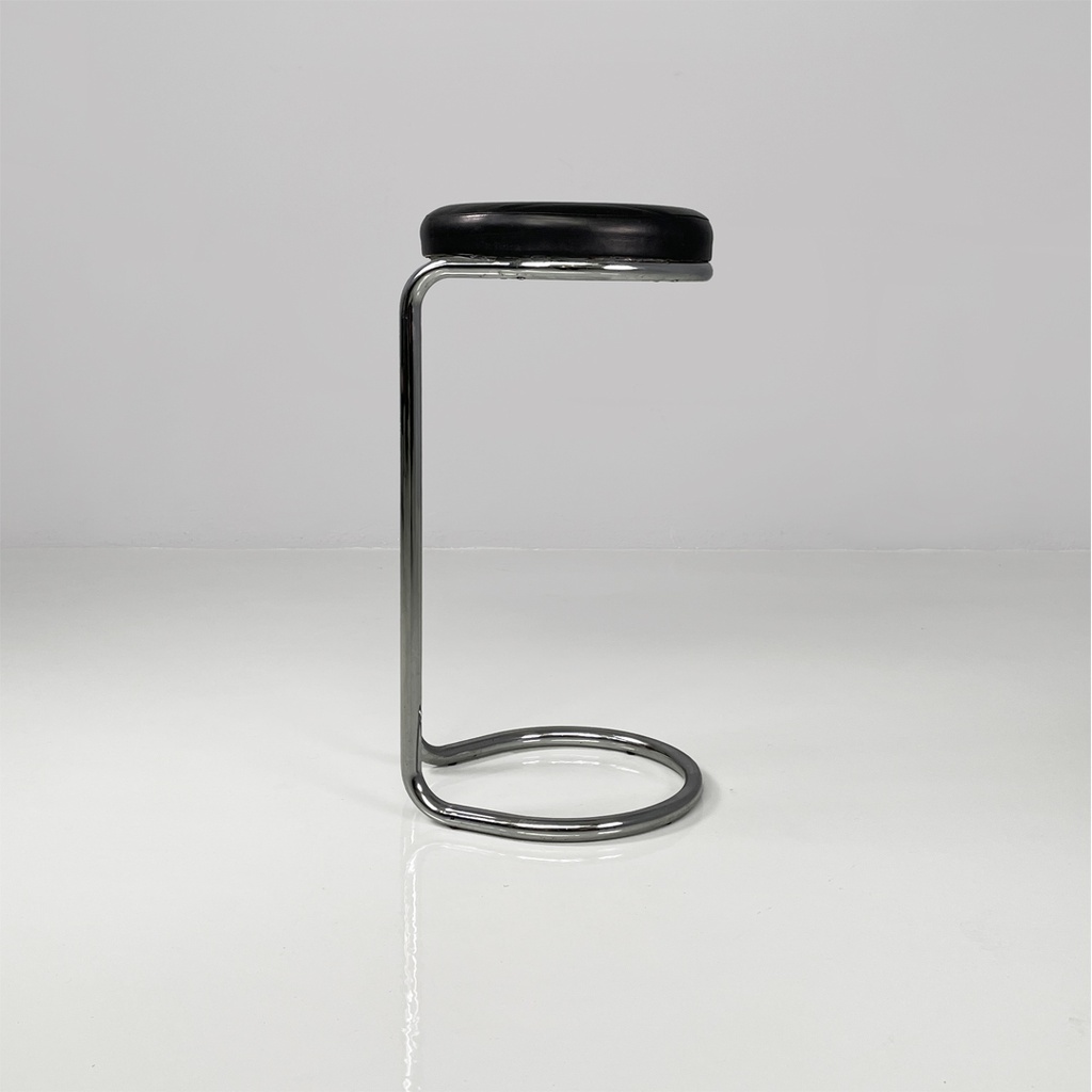 Sgabello in metallo e pelle, 1970 ca.